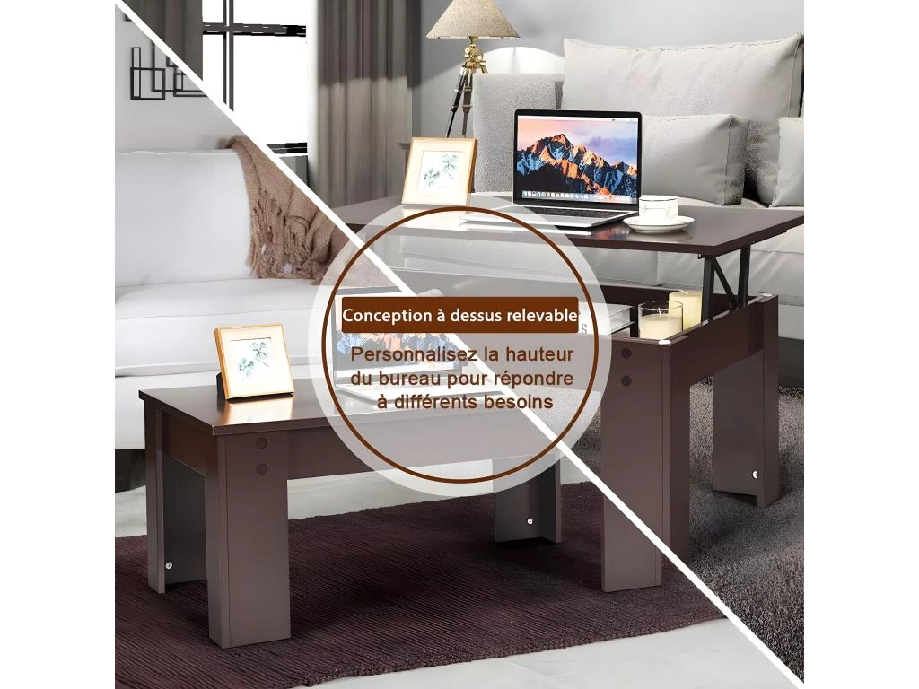 Table Basse Avec Compartiment De Rangement Caché, Table D’appoint 98 X 50 X 42-55 Cm 6 Table Basse Avec Compartiment De Rangement Caché, Table D’appoint 98 X 50 X 42-55 Cm – Image 4