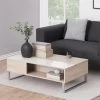Table Basse - 110x60 Cm - Relevable Avec élément En Verre Trempé - Chêne Sonoma - KOSTRENA