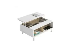 Table Basse Relevable Blanc Brillant/Chêne Clair - STOCKTON - L 100 X L 68 X H 41 Cm -Vous savez quand c'est un magasin de meubles. table basse 19724111