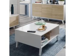 Table Basse Relevable Blanc Brillant/Chêne Clair - STOCKTON - L 100 X L 68 X H 41 Cm -Vous savez quand c'est un magasin de meubles. table basse 19724113