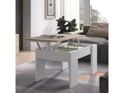 Table Basse Relevable Blanc/Chêne Clair - IRVINE - L 100 X L 50 X H 45/56 Cm