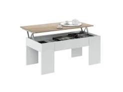 Table Basse Relevable Blanc/Chêne Clair - IRVINE - L 100 X L 50 X H 45/56 Cm -Vous savez quand c'est un magasin de meubles. table basse 19724143