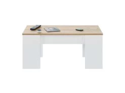 Table Basse Relevable Blanc/Chêne Clair - IRVINE - L 100 X L 50 X H 45/56 Cm -Vous savez quand c'est un magasin de meubles. table basse 19724145