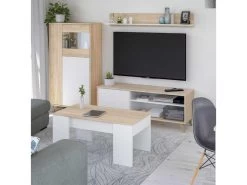 Table Basse Relevable Blanc/Chêne Clair - IRVINE - L 100 X L 50 X H 45/56 Cm -Vous savez quand c'est un magasin de meubles. table basse 19724149