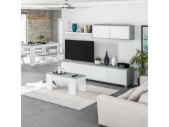 Table Basse Relevable Blanc/Béton Ciré Clair - OXNARD - L 100 X L 50 X H 45 Cm -Vous savez quand c'est un magasin de meubles. table basse 19724477