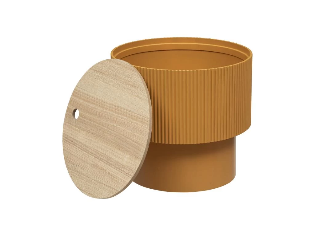 Table à Café Avec Coffre De Rangement En Bois Peint Moutarde D 38,5 X H 35 Cm 4 Table à Café Avec Coffre De Rangement En Bois Peint Moutarde D 38,5 X H 35 Cm – Image 2