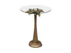 Table à Café En Verre Trempé Et Résine Doré Aspect Vieilli D 40 X H 51 Cm