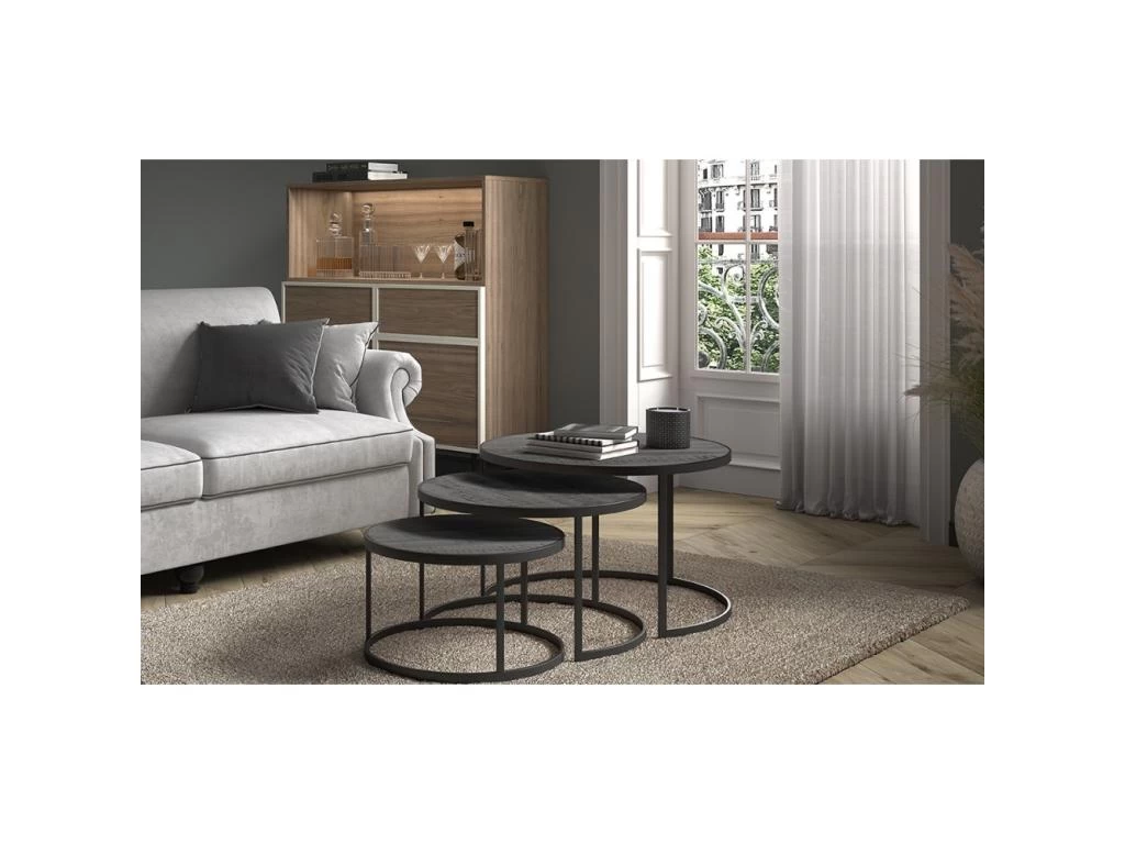 Table Basse Gigogne Ronde Noir Collection LENOX. Meuble Style Industriel 4 Table Basse Gigogne Ronde Noir Collection LENOX. Meuble Style Industriel – Image 2