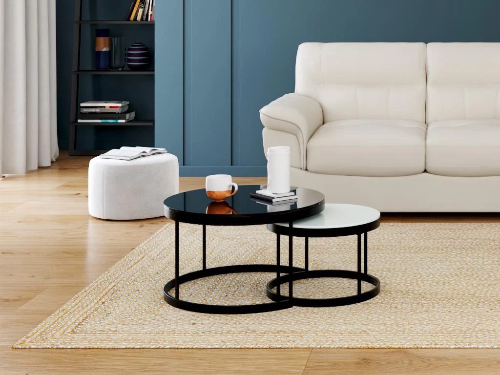 Tables Basses Gigognes BILLIE - Verre Trempé & Métal - Noir Et Blanc 4 Tables Basses Gigognes BILLIE - Verre Trempé & Métal - Noir Et Blanc – Image 2