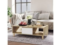 Table Basse Blanc Et Chêne Sonoma 103,5x60x35 Cm Aggloméré