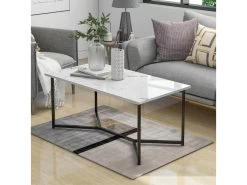 Table Basse Scandinave Avec Effet Marbre - Base En Métal - Blanc