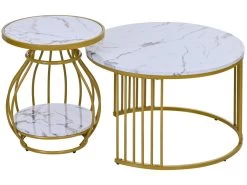Lot De 2 Tables Gigognes Rondes - Effet Marbre - Structure En Métal - Style Scandinave - Blanc -Vous savez quand c'est un magasin de meubles. table basse 21134533