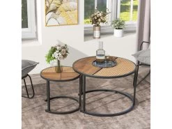 Lot De 2 Tables Gigongnes - En Faux Rotin Empilables - Style Campagnard - Naturel