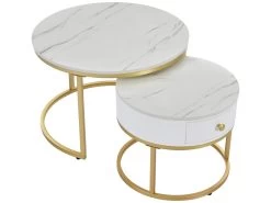 Table Basse Gigogne Avec Tiroir - Motif Marbre - Aspect Brillant - Blanc 9 Table Basse Gigogne Avec Tiroir - Motif Marbre - Aspect Brillant - Blanc -Vous savez quand c'est un magasin de meubles. table basse 21134635