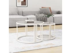 Lot De 2 Tables Gigognes - Plateau En Verre Ondulé à L'eau - Finition Blanc Laiteux -blanc -Vous savez quand c'est un magasin de meubles. table basse 21134685