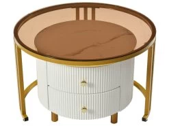 Lot De 2 Tables Basses Gigognes Avec 2 Tiroirs - Plateaux En Effet Marbre Et En Verre Trempé - Doré & Blanc -Vous savez quand c'est un magasin de meubles. table basse 21134699