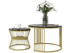 Lot De 2 Tables Gigognes - Bois Marbré Et Pieds En Métal - Noir 9 Lot De 2 Tables Gigognes - Bois Marbré Et Pieds En Métal - Noir -Vous savez quand c'est un magasin de meubles. table basse 21134755