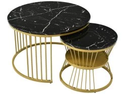 Lot De 2 Tables Gigognes - Bois Marbré Et Pieds En Métal - Noir 10 Lot De 2 Tables Gigognes - Bois Marbré Et Pieds En Métal - Noir -Vous savez quand c'est un magasin de meubles. table basse 21134757