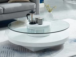 Table Basse RYHALI - Plateau Pivotant - Verre Trempé & MDF Blanc -Vous savez quand c'est un magasin de meubles. table basse 21152453