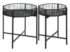 Lot De 2 Tables à Café En Métal Et Rotin H 56 Cm