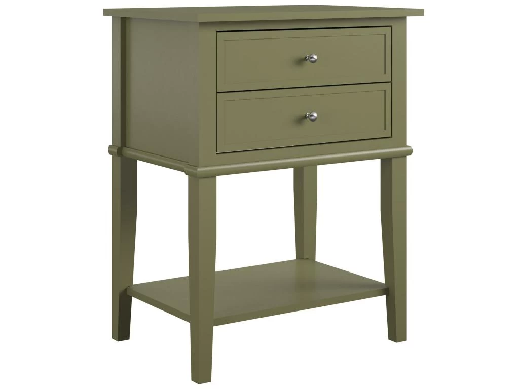 Table D'appoint Avec 2 Tiroirs En MDF Vert Olive 4 Table D'appoint Avec 2 Tiroirs En MDF Vert Olive – Image 2