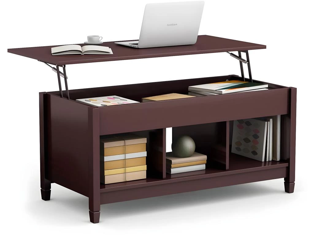 Table Basse Avec Plateau Relevable,3 Compartiments Ouverts 3 Table Basse Avec Plateau Relevable,3 Compartiments Ouverts