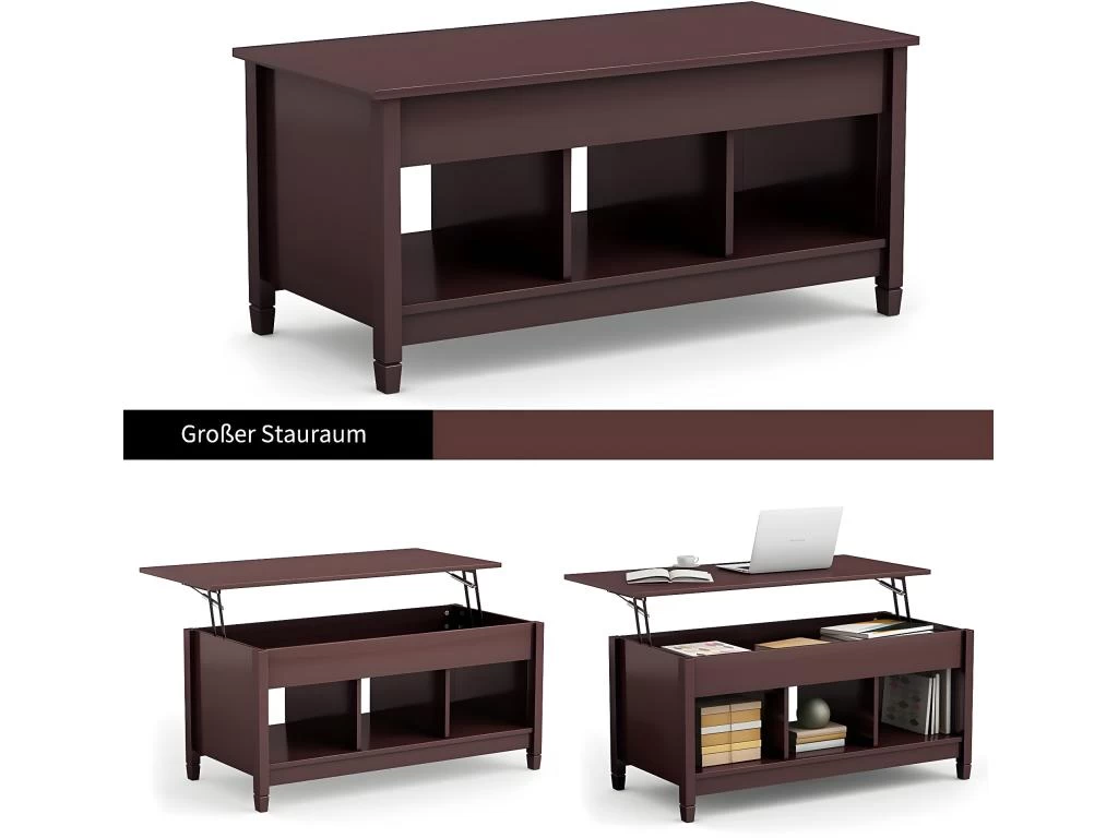 Table Basse Avec Plateau Relevable,3 Compartiments Ouverts 4 Table Basse Avec Plateau Relevable,3 Compartiments Ouverts – Image 2