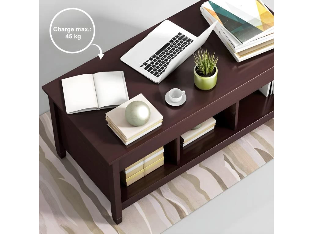 Table Basse Avec Plateau Relevable,3 Compartiments Ouverts 6 Table Basse Avec Plateau Relevable,3 Compartiments Ouverts – Image 4