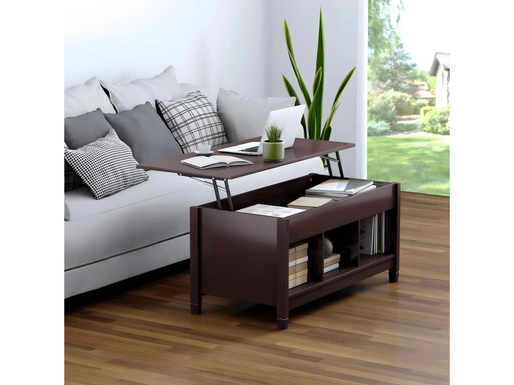 Table Basse Avec Plateau Relevable,3 Compartiments Ouverts 7 Table Basse Avec Plateau Relevable,3 Compartiments Ouverts – Image 5