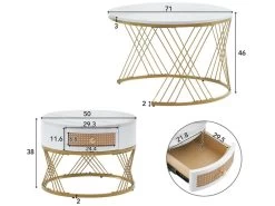 Lot De 2 Tables Gigognes - Texture Marbre - Tiroirs En Rotin - Cadre Doré - Blanc -Vous savez quand c'est un magasin de meubles. table basse 22125953
