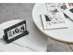 Lot De 2 Tables Gigognes - Texture Marbre - Tiroirs En Rotin - Cadre Doré - Blanc -Vous savez quand c'est un magasin de meubles. table basse 22125955