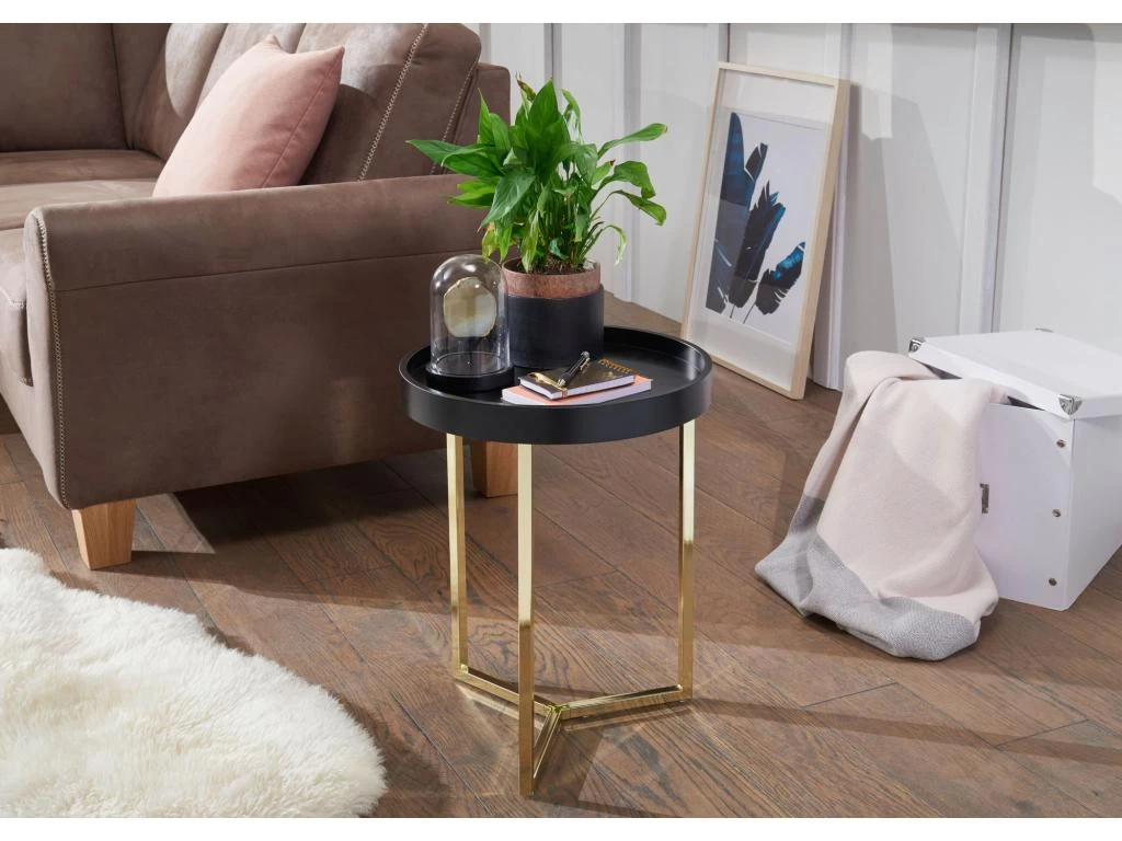 Design Table Avec Plateau 40 X 51 X 40 Cm Bois Métal Noir / Or | Table Du Canapé Moderne | Table Basse Table De Salon Rond 5 Design Table Avec Plateau 40 X 51 X 40 Cm Bois Métal Noir / Or | Table Du Canapé Moderne | Table Basse Table De Salon Rond – Image 3