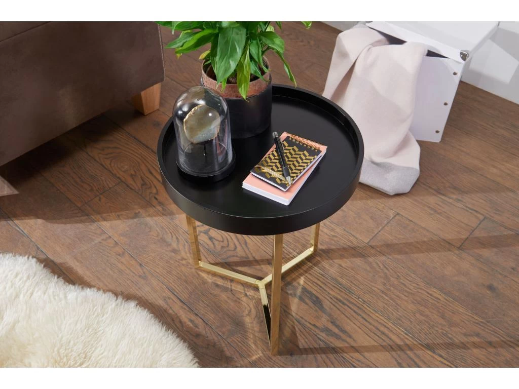 Design Table Avec Plateau 40 X 51 X 40 Cm Bois Métal Noir / Or | Table Du Canapé Moderne | Table Basse Table De Salon Rond 7 Design Table Avec Plateau 40 X 51 X 40 Cm Bois Métal Noir / Or | Table Du Canapé Moderne | Table Basse Table De Salon Rond – Image 5