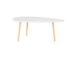 BEANNY - Table Basse Grand Modèle Forme Ovale Plateau MDF Blanc Pieds En Hévéa Naturel