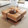 Table Basse - 4 Tiroirs - Espace De Rangement En Bas - 78*78*36cm - Naturel