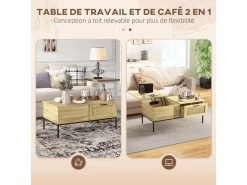 Table Basse Relevable Style Bohème Chic - 2 Tiroirs, Compartiment - Aspect Cannage Rotin PVC Panneaux Aspect Bois Clair -Vous savez quand c'est un magasin de meubles. table basse 22963105