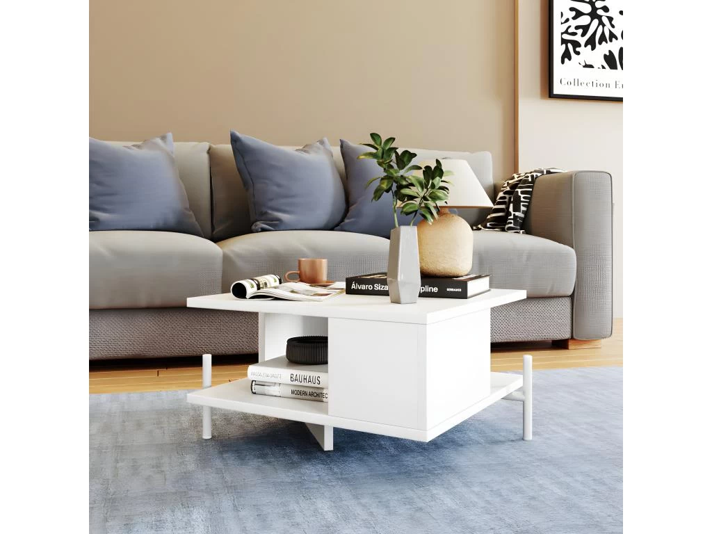 Table Basse Rectangle Pieds Métal Blanche 52 Cm 4 Table Basse Rectangle Pieds Métal Blanche 52 Cm – Image 2