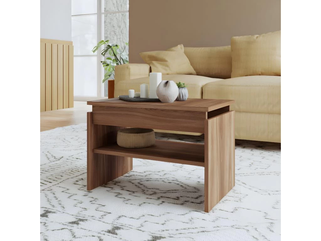 Table Basse Rectangle 2 Niches Châtaignier 54 Cm 4 Table Basse Rectangle 2 Niches Châtaignier 54 Cm – Image 2