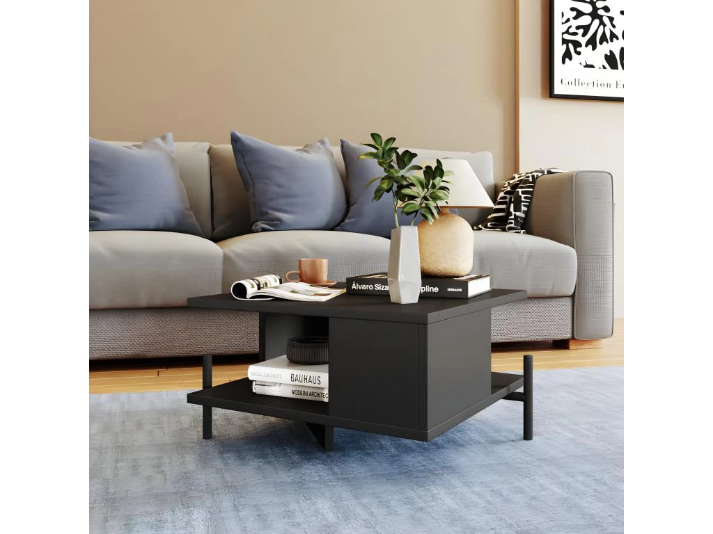 Table Basse Rectangle Pieds Métal Noire 52 Cm 4 Table Basse Rectangle Pieds Métal Noire 52 Cm – Image 2