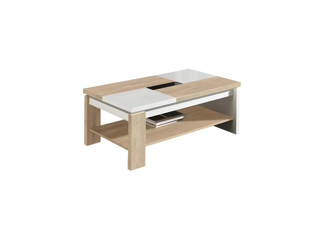 Table Basse Relevable Bois Clair/Bois Blanc - LILAU 3 Table Basse Relevable Bois Clair/Bois Blanc - LILAU