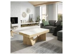 Table Basse Relevable Chêne Blond/Marbre Blanc Et Gris - POPLO