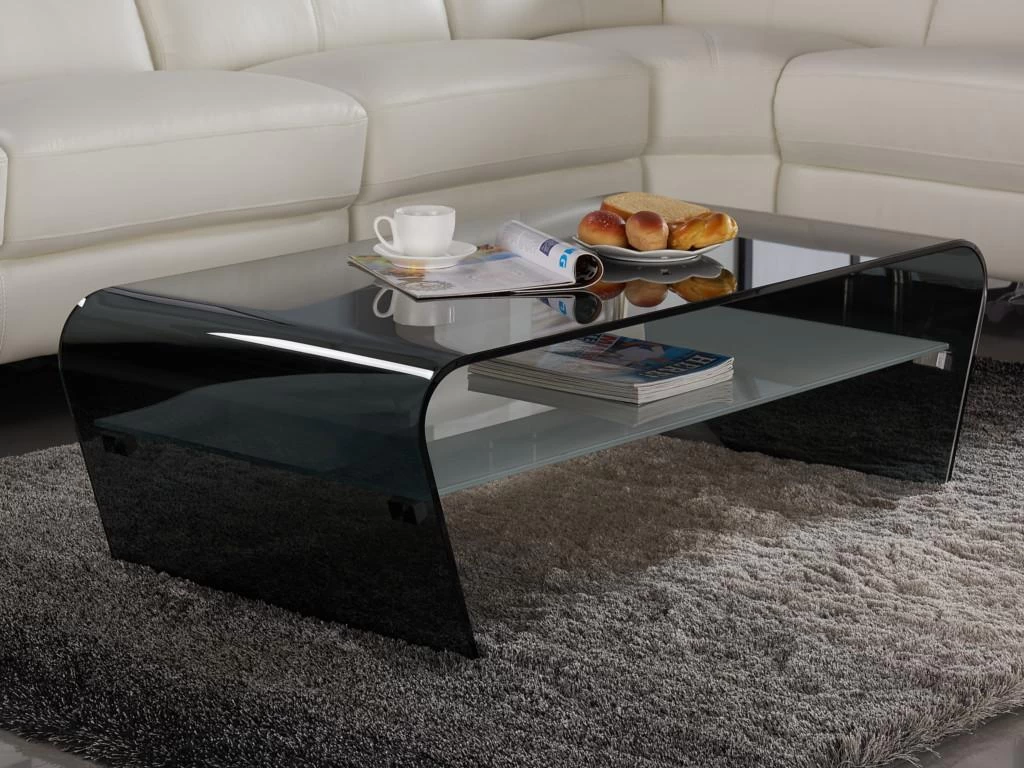 Table Basse - Verre Trempé Noir - Tablette Blanche Laquée - KELLY 3 Table Basse - Verre Trempé Noir - Tablette Blanche Laquée - KELLY