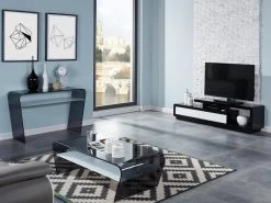 Table Basse - Verre Trempé Noir - Tablette Blanche Laquée - KELLY 17 Table Basse - Verre Trempé Noir - Tablette Blanche Laquée - KELLY -Vous savez quand c'est un magasin de meubles. table basse 242723