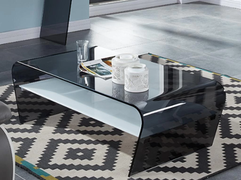 Table Basse - Verre Trempé Noir - Tablette Blanche Laquée - KELLY 8 Table Basse - Verre Trempé Noir - Tablette Blanche Laquée - KELLY – Image 6