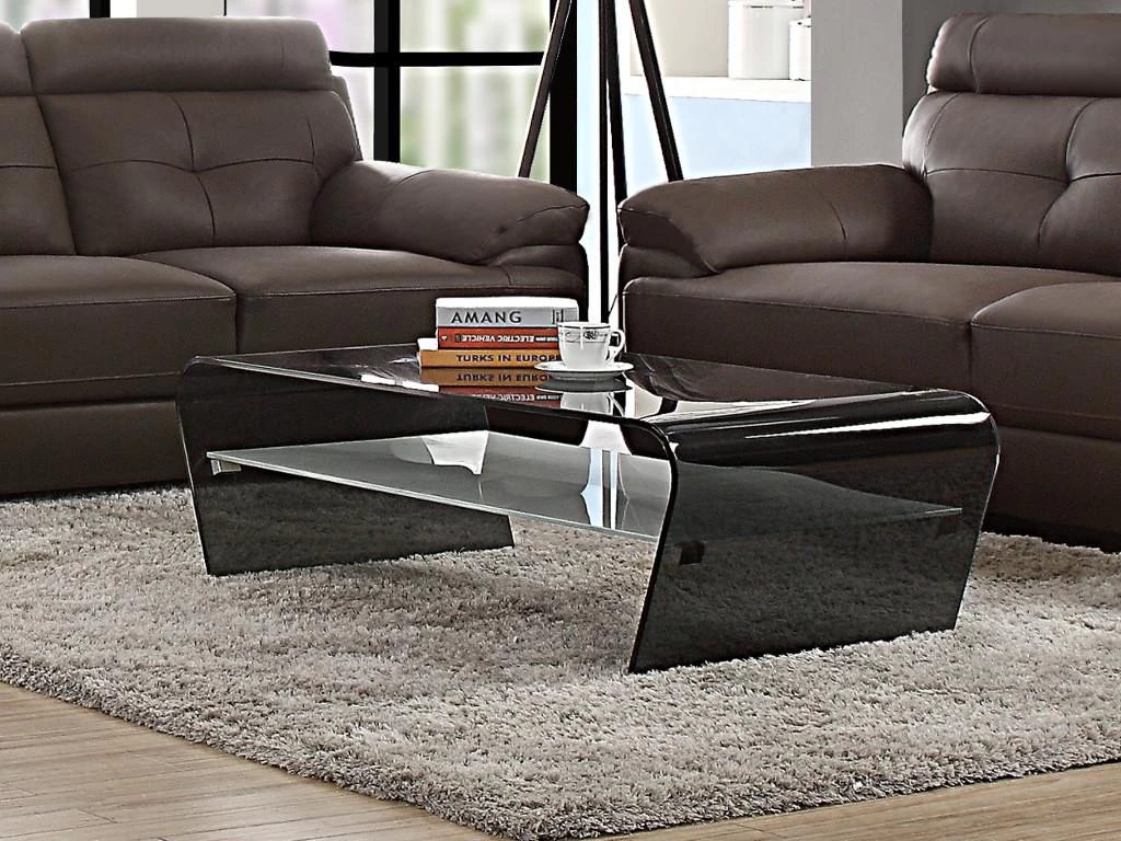 Table Basse - Verre Trempé Noir - Tablette Blanche Laquée - KELLY 6 Table Basse - Verre Trempé Noir - Tablette Blanche Laquée - KELLY – Image 4