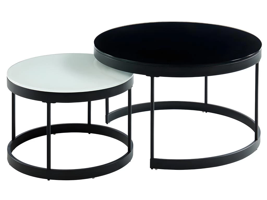 Tables Basses Gigognes BILLIE - Verre Trempé & Métal - Noir Et Blanc 6 Tables Basses Gigognes BILLIE - Verre Trempé & Métal - Noir Et Blanc – Image 4