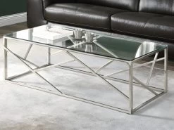 Table Basse ATHENA De Pascal MORABITO - Verre Trempé Et Acier - Chromé