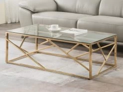 Table Basse ATHENA De Pascal MORABITO - Verre Trempé Et Acier - Doré