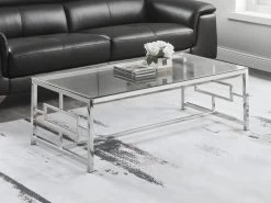 Table Basse CLOTILDE De Pascal MORABITO - Verre Trempé Et Acier - Chromé