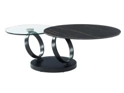 Table Basse Avec Plateaux Pivotants - Céramique, Verre Trempé Et Métal - Effet Marbre Noir - JOLINE -Vous savez quand c'est un magasin de meubles. table basse 413209